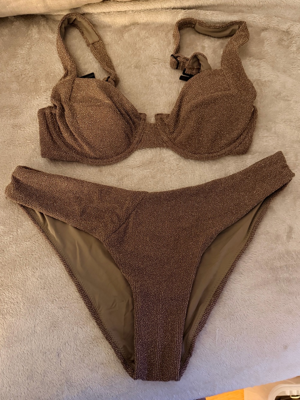 Vetchy Laguna Women’s MetallicBrown Textured Bikini Set - Classic Two-Piece Swim